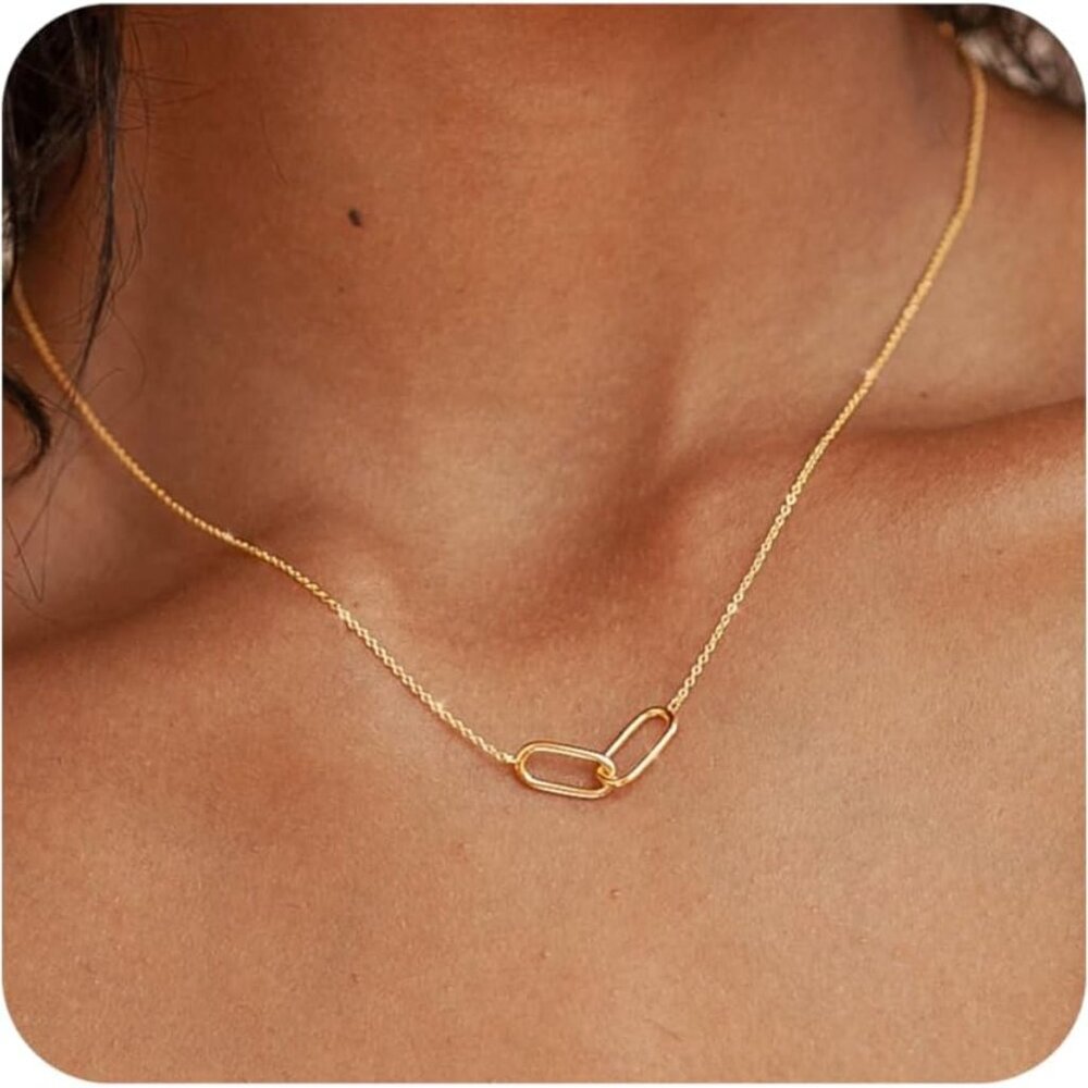 Gold Necklace for Women Trendy 14K Gold Plated Dainty Bow Heart Cross Pendant Ne